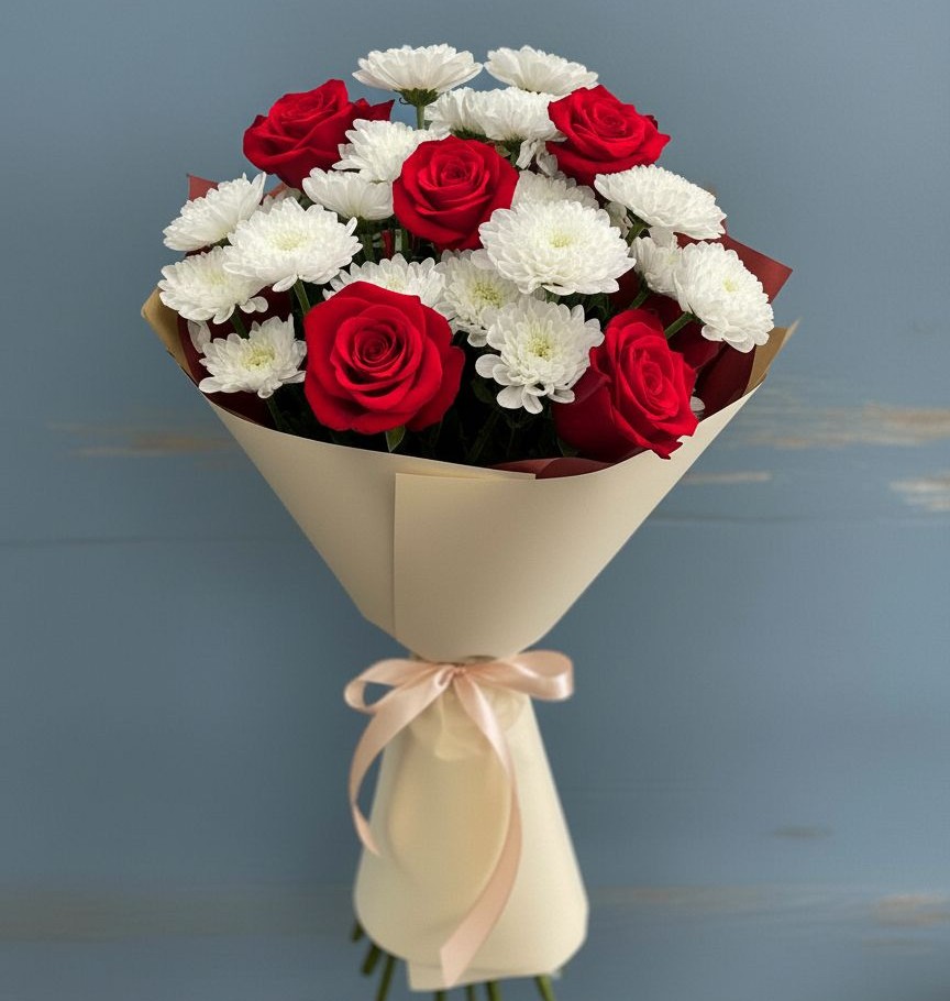 Букет цветов из: Розы и Хризантемы в Долматово