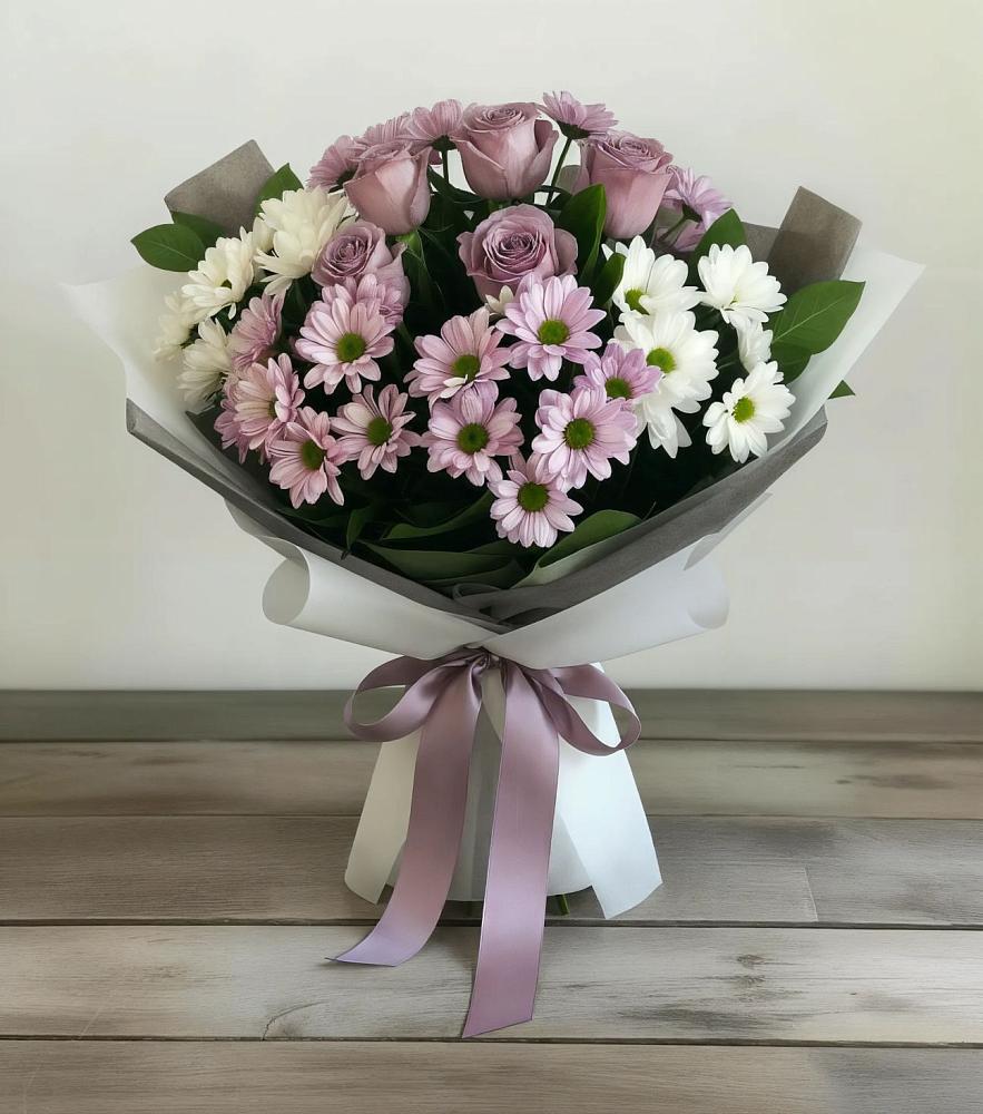 Букет цветов из: Хризантемы и Розы в Долматово