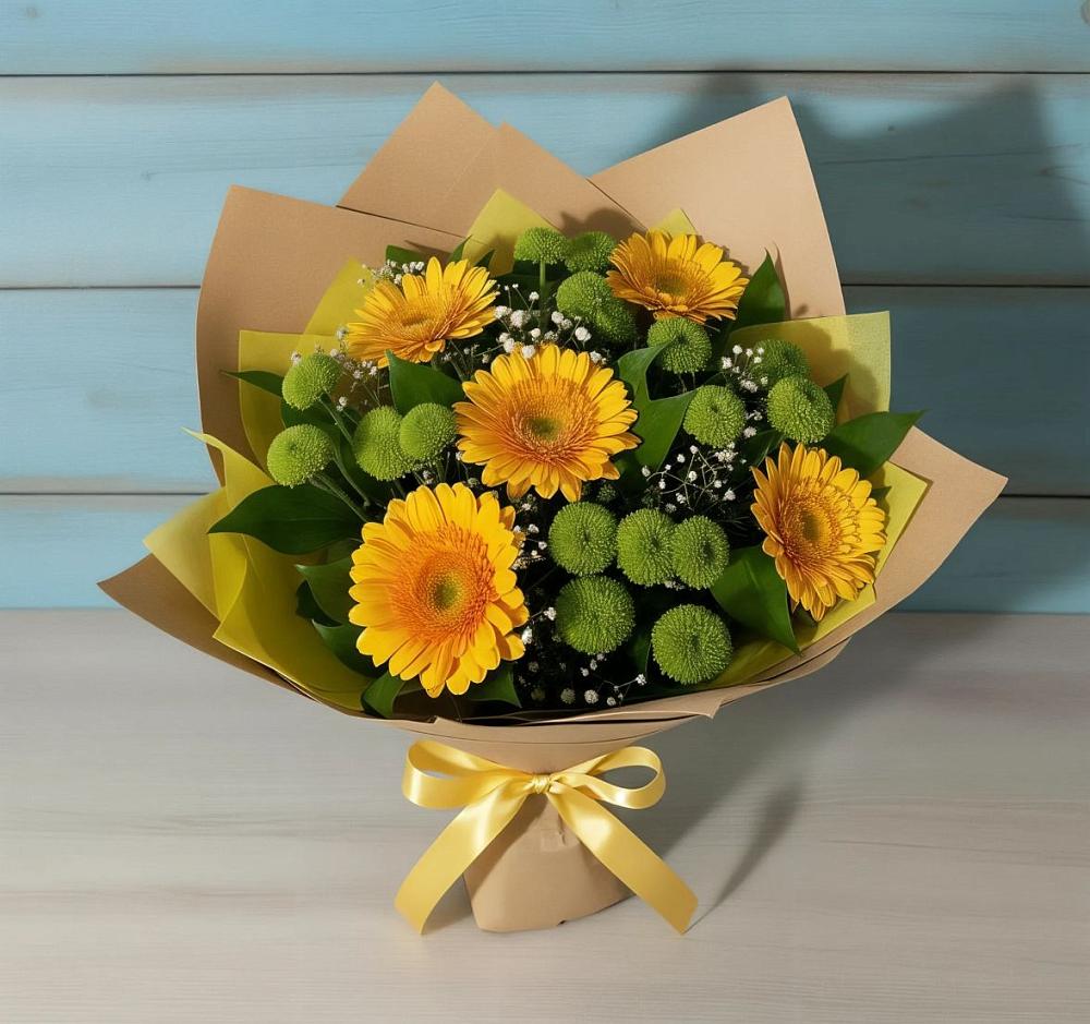 Букет цветов из: Герберы и Хризантемы в Долматово