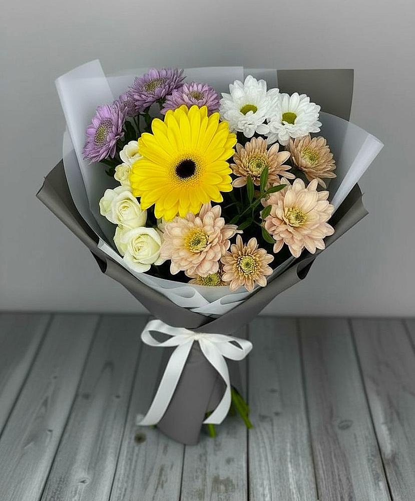 Букет цветов из: Розы, Герберы и Хризантемы в Долматово