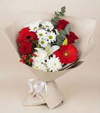 Букет цветов из:  Розы, Хризантемы, Герберы и Лилии в Долматово