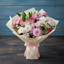 Букет цветов из:  Хризантемы, Альстромерии и Розы в Долматово