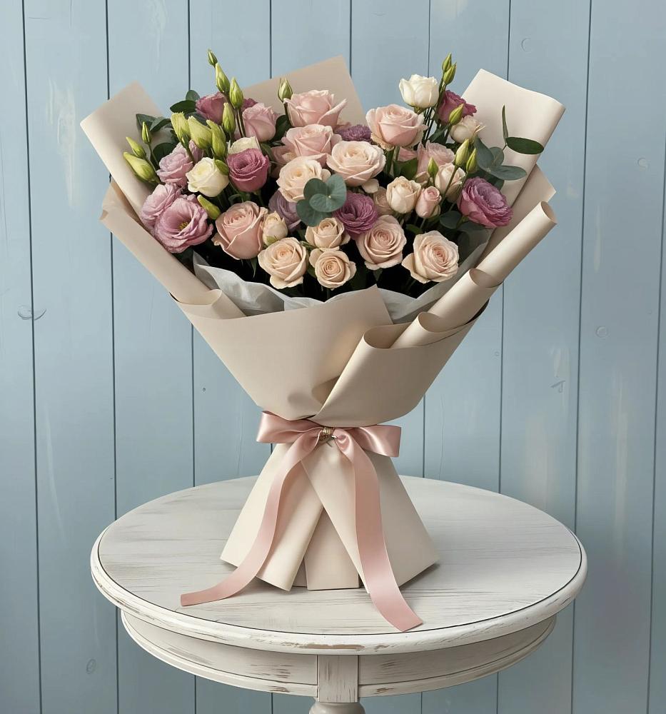 Букет цветов из: Розы и Лизиантусы в Долматово