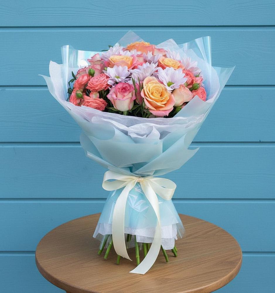 Букет цветов из: Хризантемы и Розы в Долматово